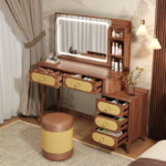 Elegant Brown Dressing Table With LED Lights - Image 8